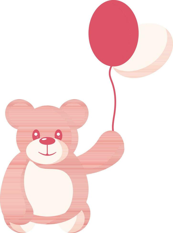 Illustration Of Cute Teddy Bear Holding Balloons Icon In Red Color. vector