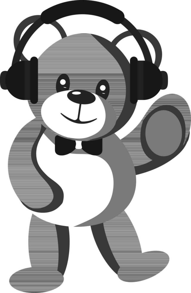 Cheerful Beer Character With Headphone In Gray And White Color. vector