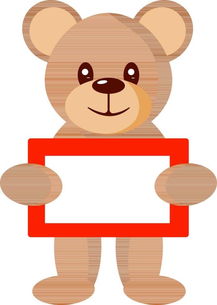 Cheerful Teddy Bear Character Holding Banner Icon. vector