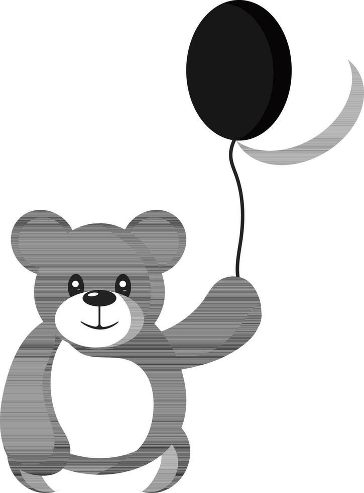 Illustration Of Cute Teddy Bear Holding Balloons Icon In Black And White Color. vector