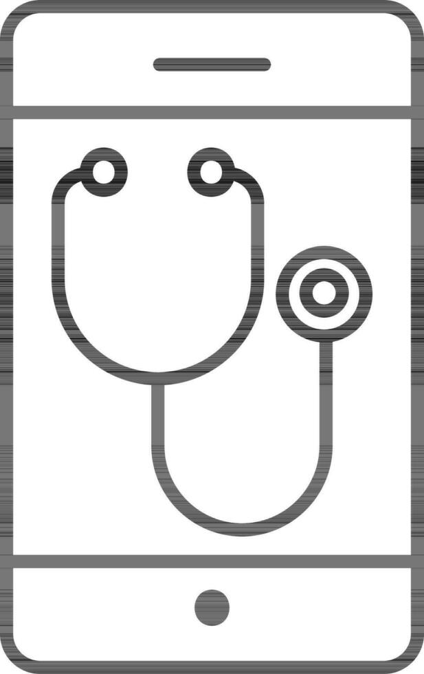 Line Art Stethoscope In Smartphone Icon. vector