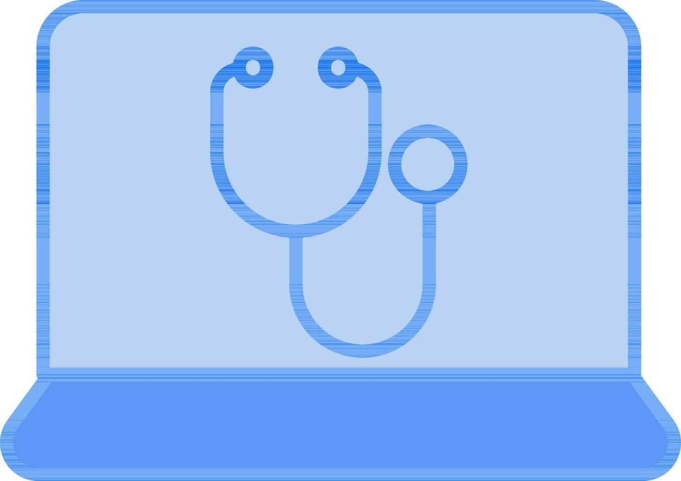 Blue Color Stethoscope In Laptop Icon. vector