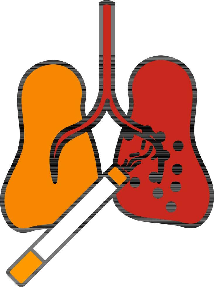 Colorful Lungs And Cigarette Icon In Flat Style. vector