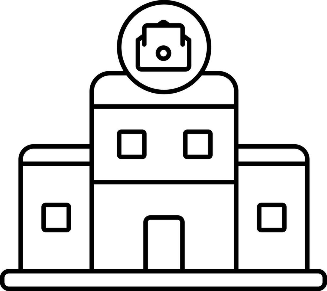 Post Office Building Line Art Icon In Flat Style. vector