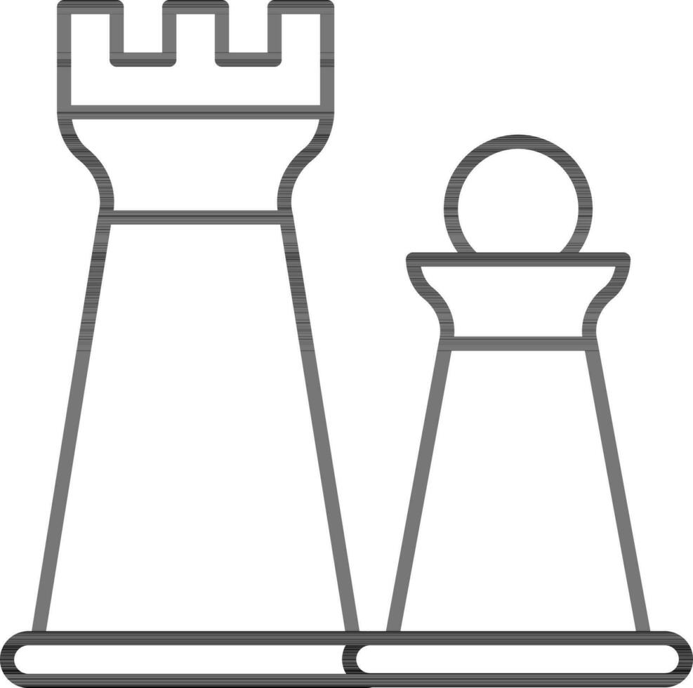 Rook With Pawn Chess Icon In Line Art. vector