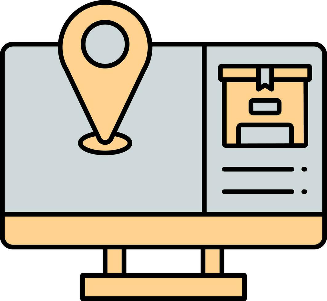 Yellow And Gray Parcel Tracking Location In Computer Icon. vector