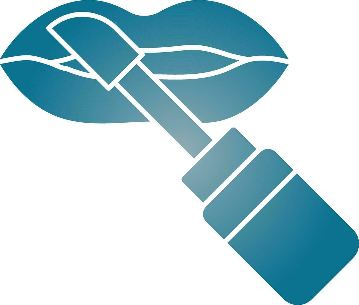 Applying Lip Gloss Icon In Blue Color. vector