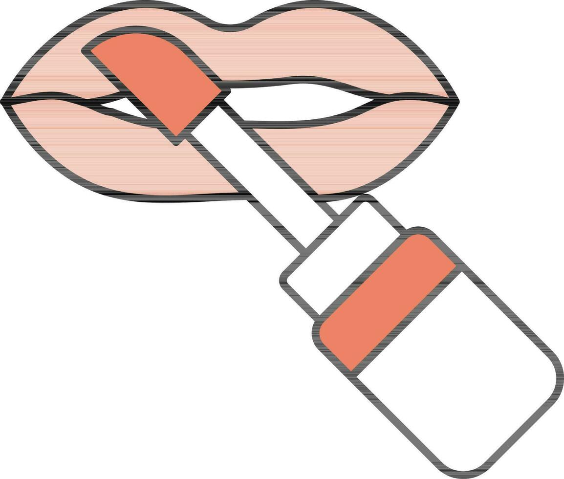 Applying Lip Gloss Icon In Red And White Color. vector