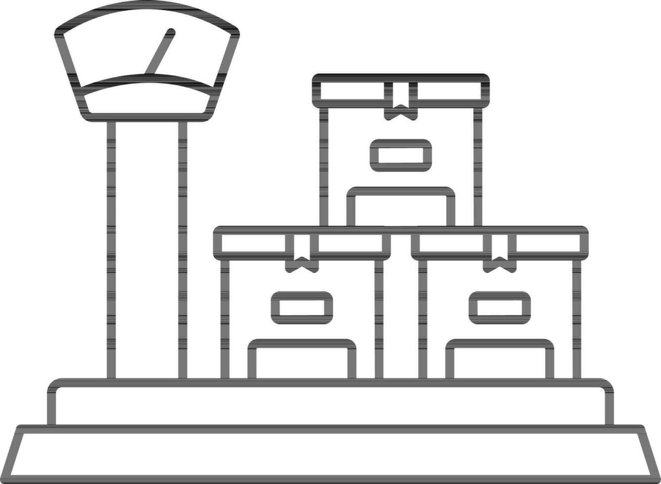 Weighing Goods Scale Icon In Black Line Art. vector