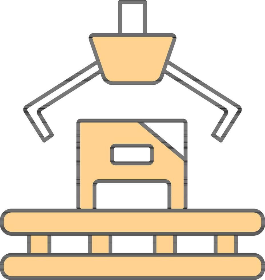 Automated Conveyor And Box icon In Yellow And White Color. vector