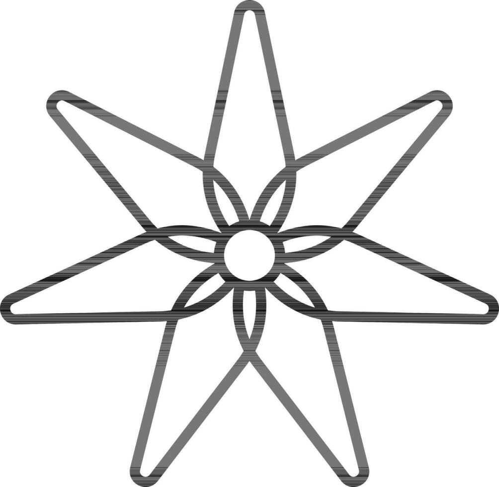 Star Flower Flat Icon In Black Line Art. vector