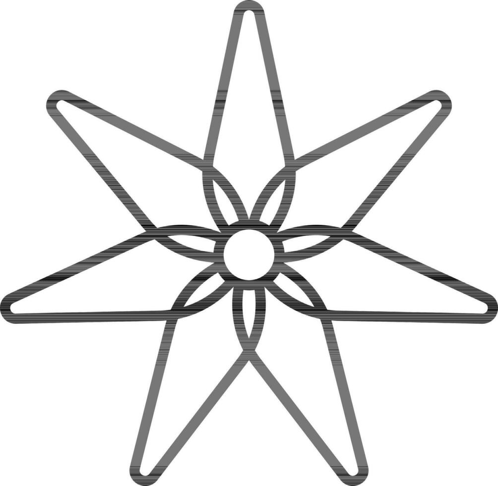 Star Flower Flat Icon In Black Line Art. vector