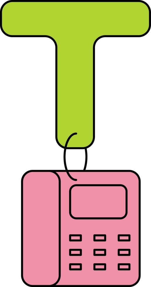 Letter T For Telephone Icon In Green And Pink Color. vector