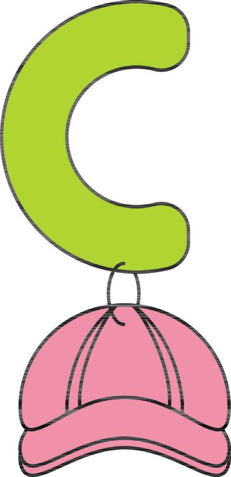 Letter C For Cap Icon In Pink And Green Color. vector
