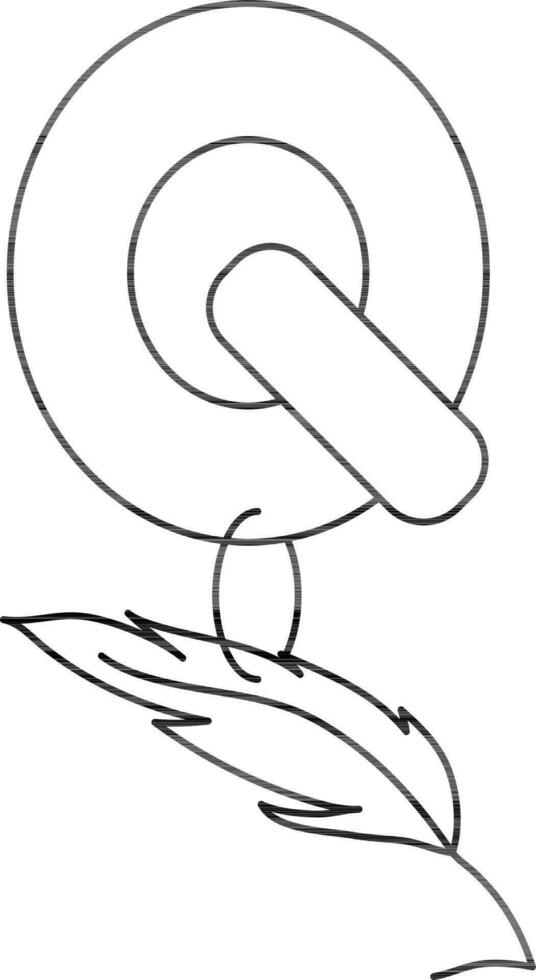 Letter Q For Quill Icon In Black Outline. vector