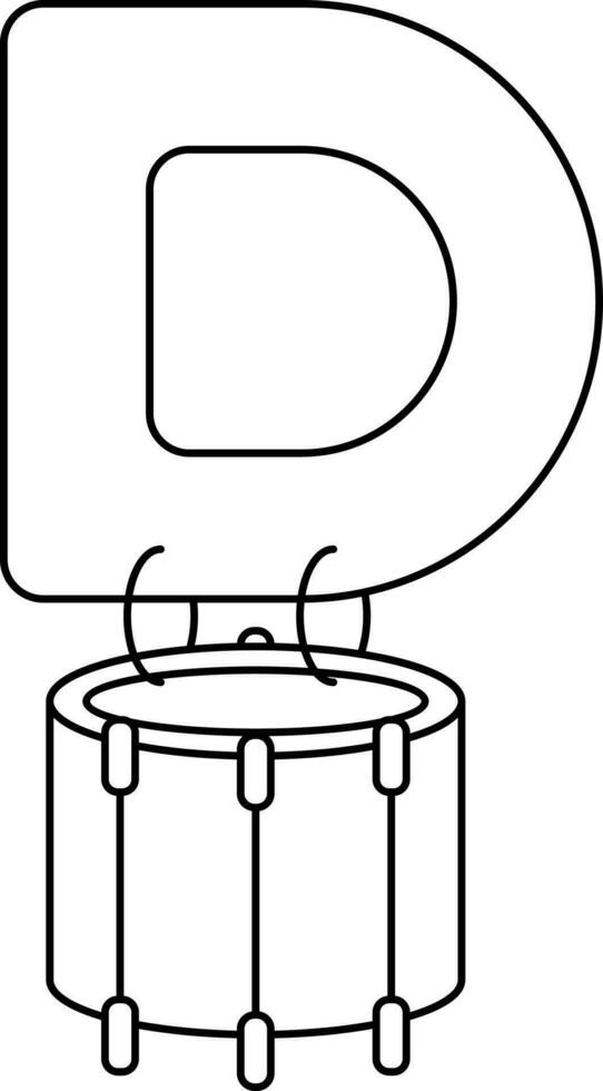 Letter D For Drum Icon In Black Outline. vector