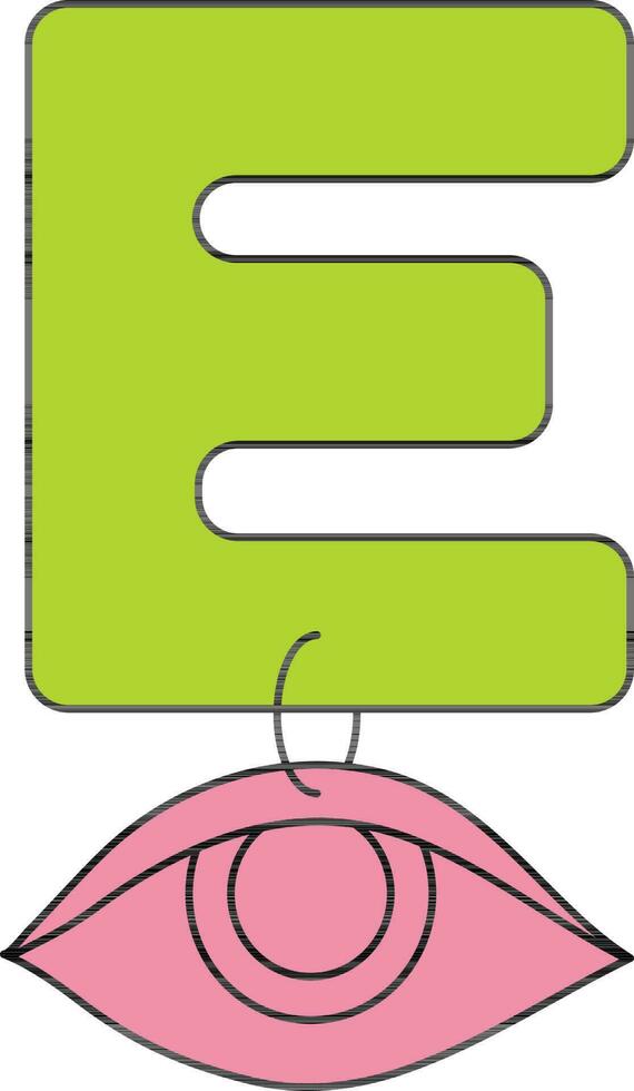 Letter E For Eye Icon In Green And Pink Color. vector