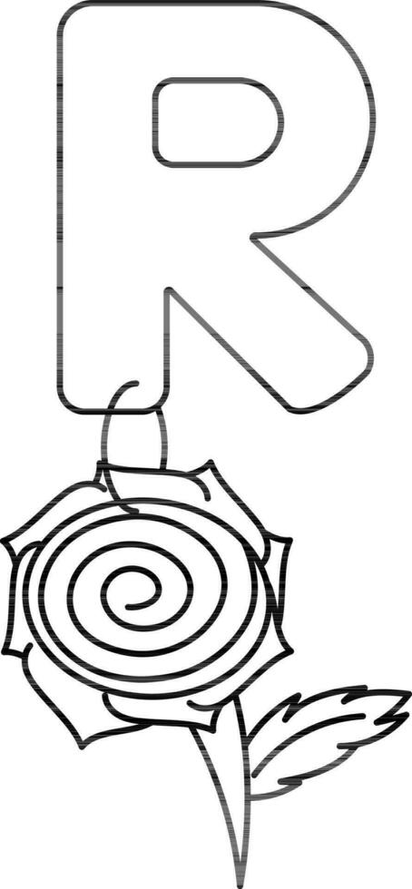 letra r para Rosa icono en negro línea Arte. vector