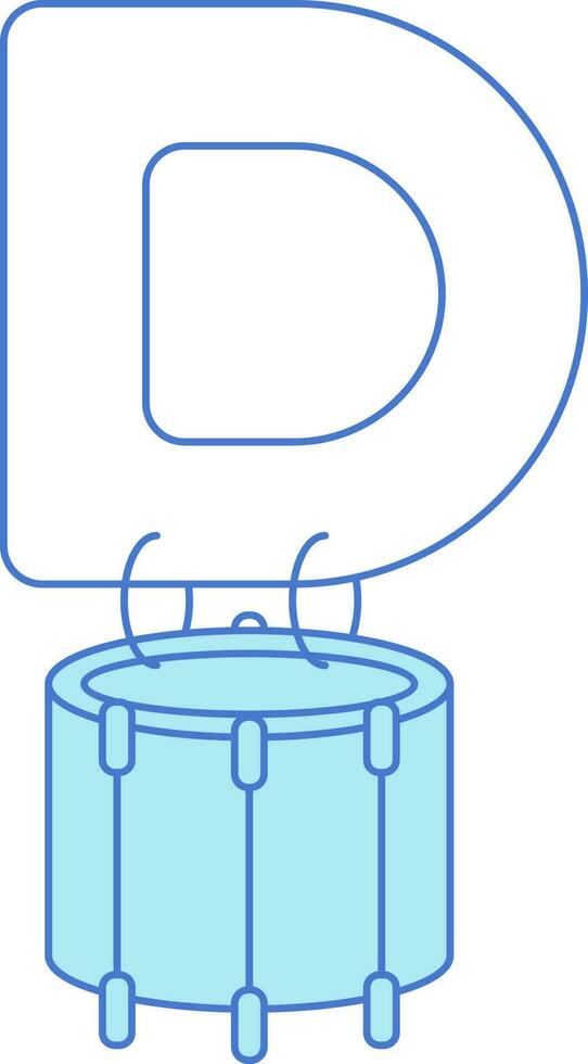 Letter D For Drum Icon In Blue And White Color. vector