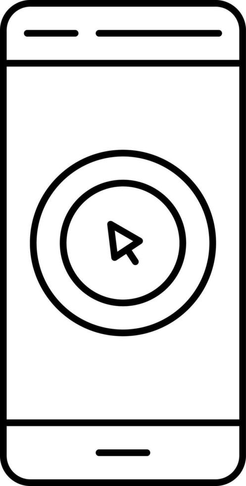 Black Line Art Arrow In Smartphone Screen Flat Icon. vector