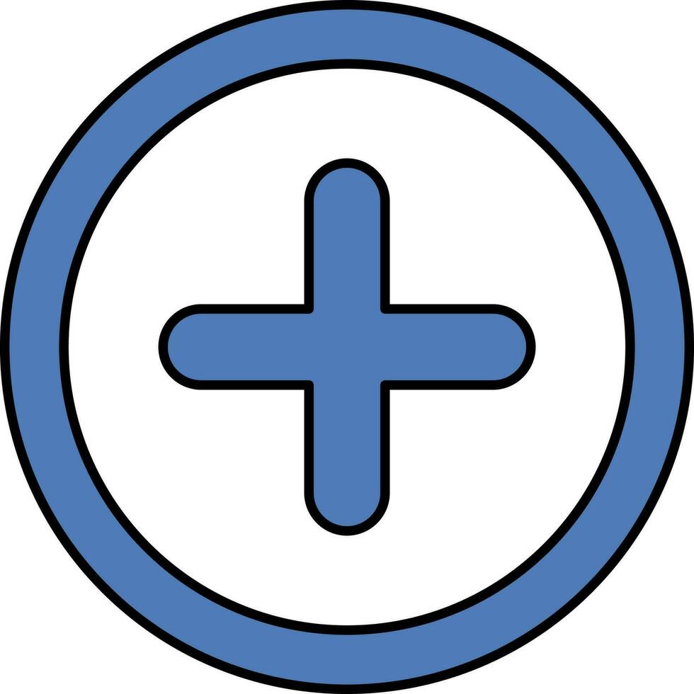 Plus Or Cross Symbol Round Icon In Blue And White Color. vector