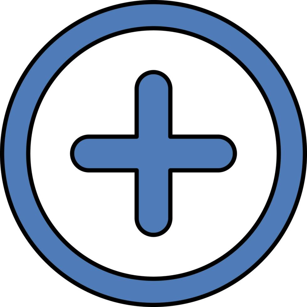 Plus Or Cross Symbol Round Icon In Blue And White Color. vector