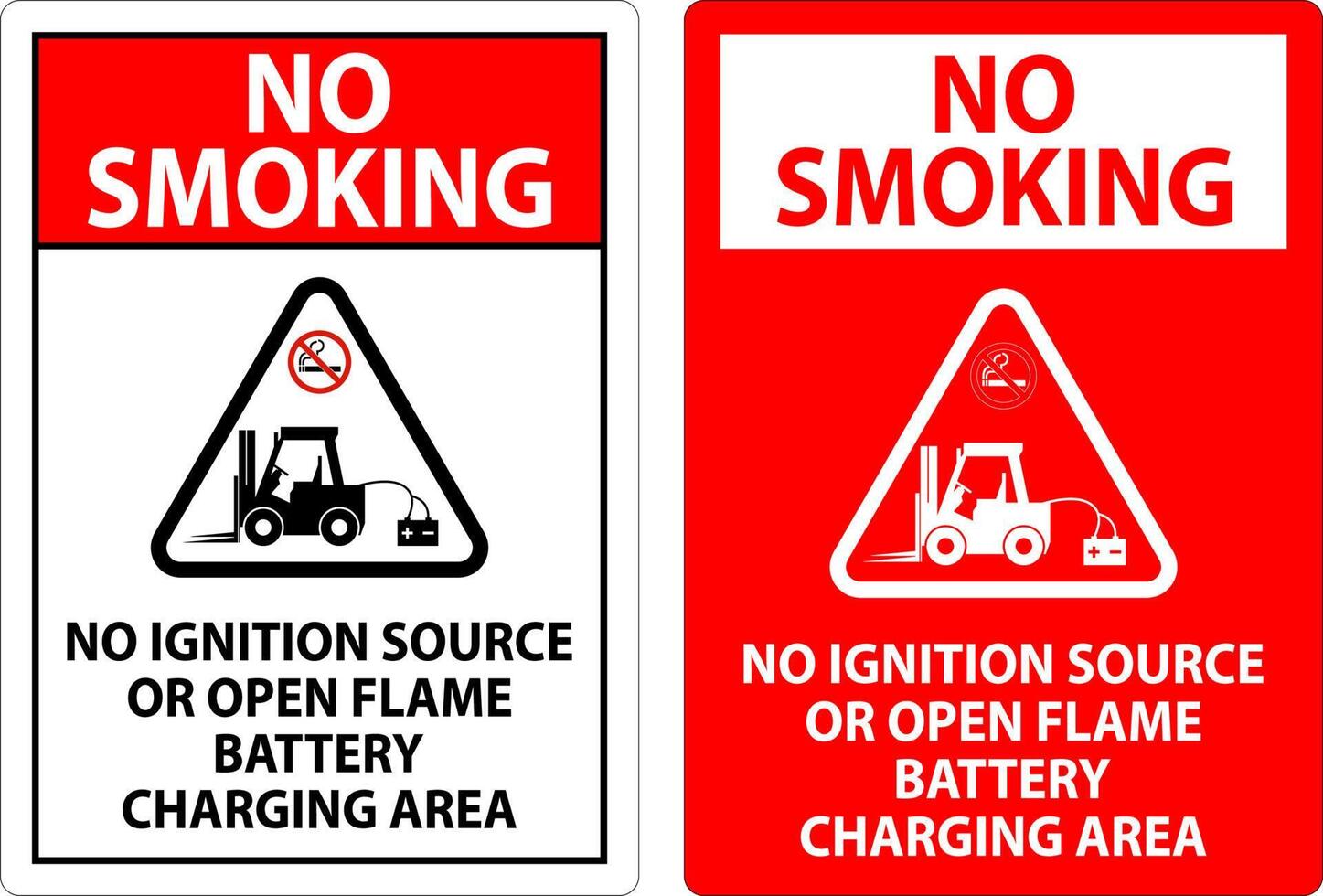 No Smoking Sign No Ignition Source Or Open Flame, Battery Charging Area vector