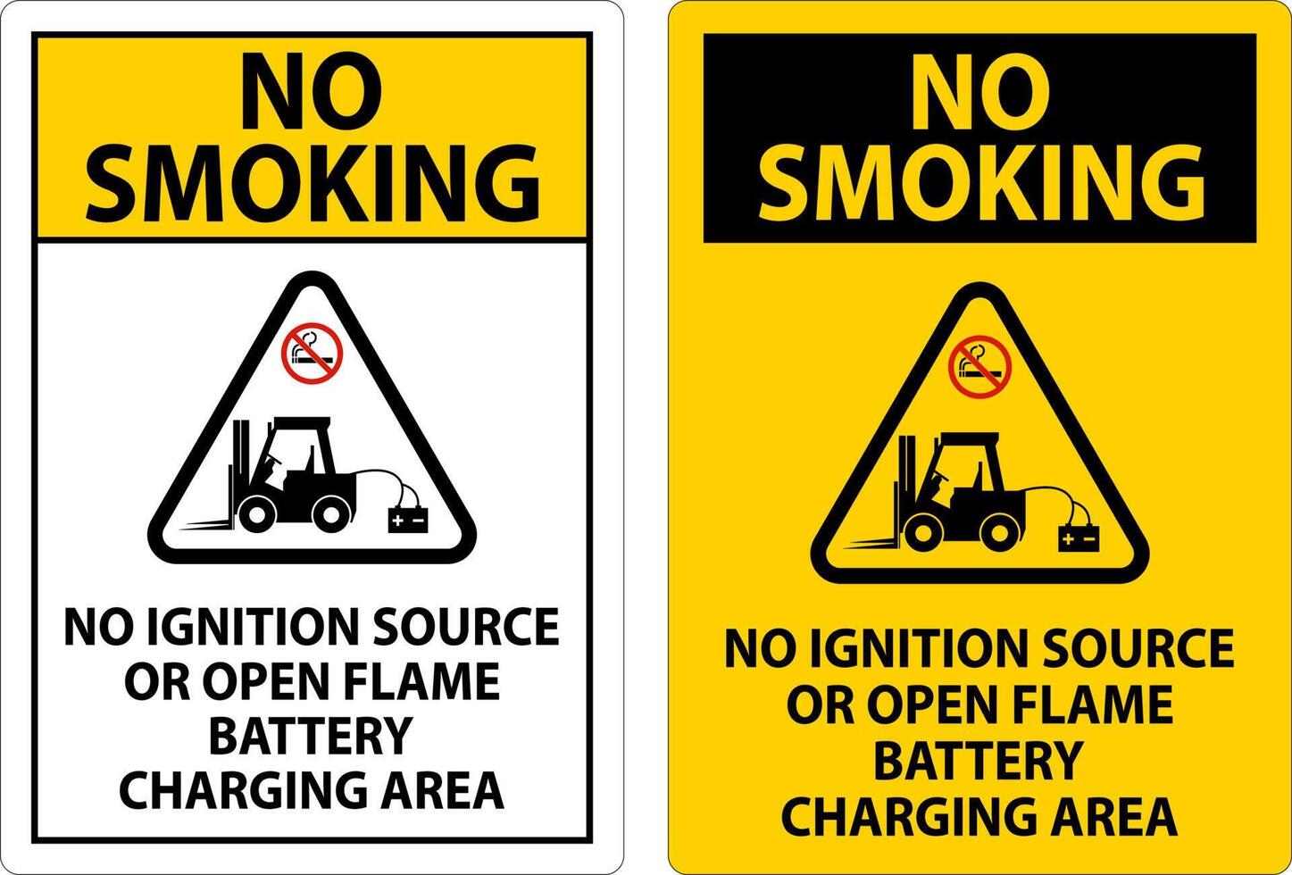 No Smoking Sign No Ignition Source Or Open Flame, Battery Charging Area vector