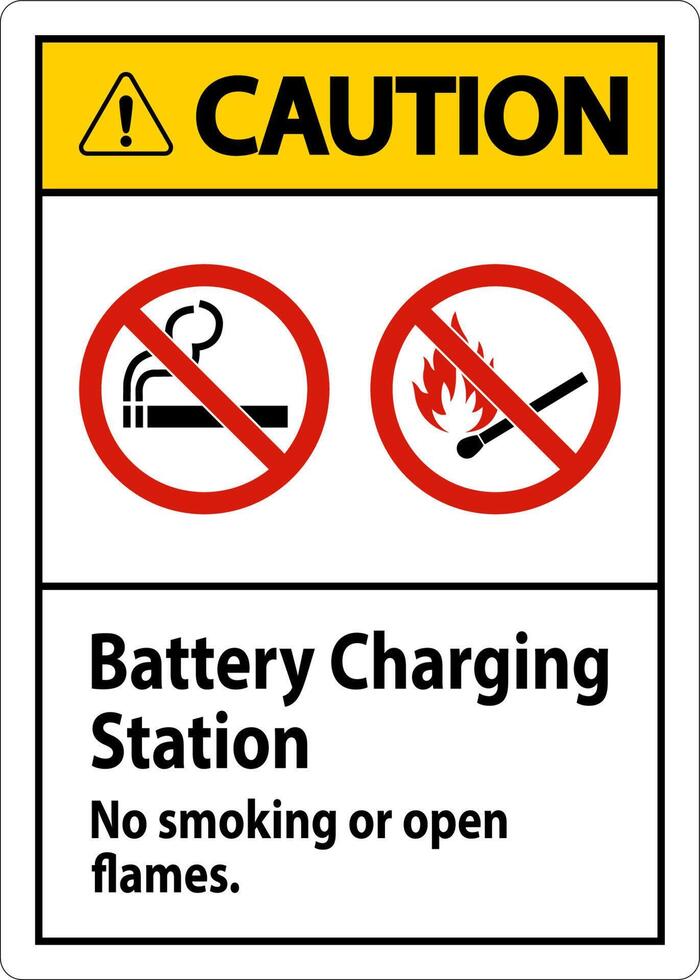 Caution Sign Battery Charging Station, No Smoking Or Open Flames vector
