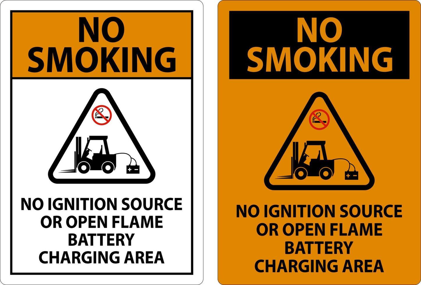 No Smoking Sign No Ignition Source Or Open Flame, Battery Charging Area vector