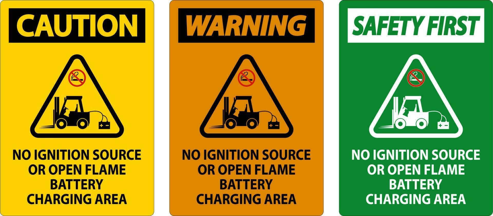 Warning Sign No Ignition Source Or Open Flame, Battery Charging Area