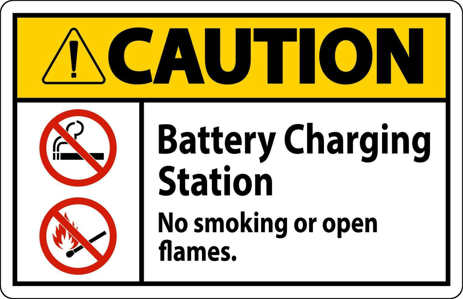 precaución firmar batería cargando estación, No de fumar o abierto llamas vector