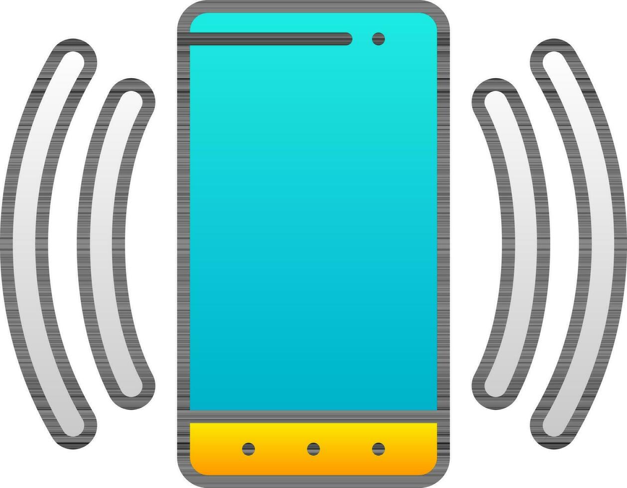 Blue And Yellow Vibrate Smartphone Symbol Or Icon. vector