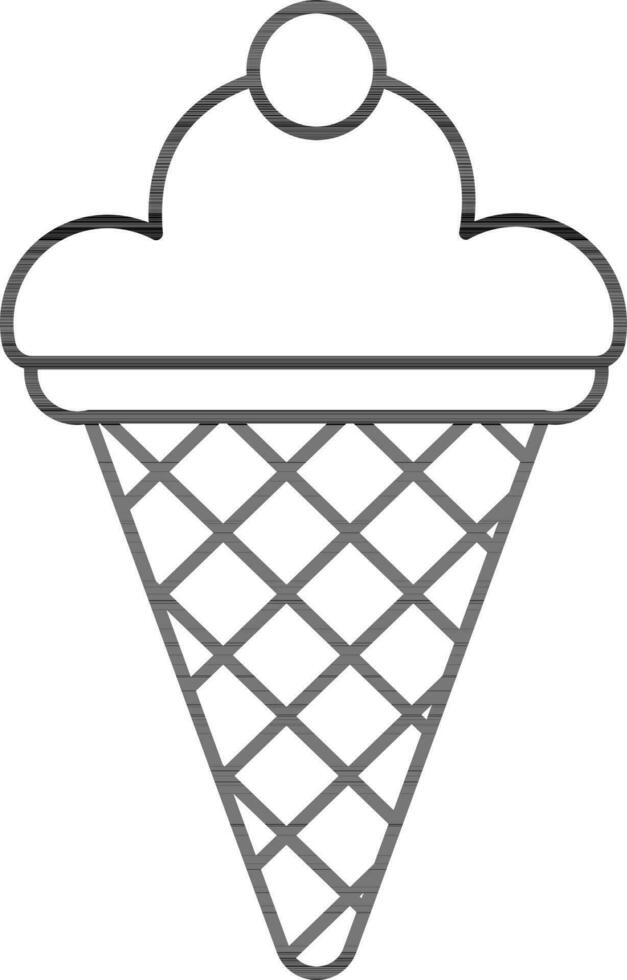 Ice Cream Waffle Cone Icon In Black Line Art. vector
