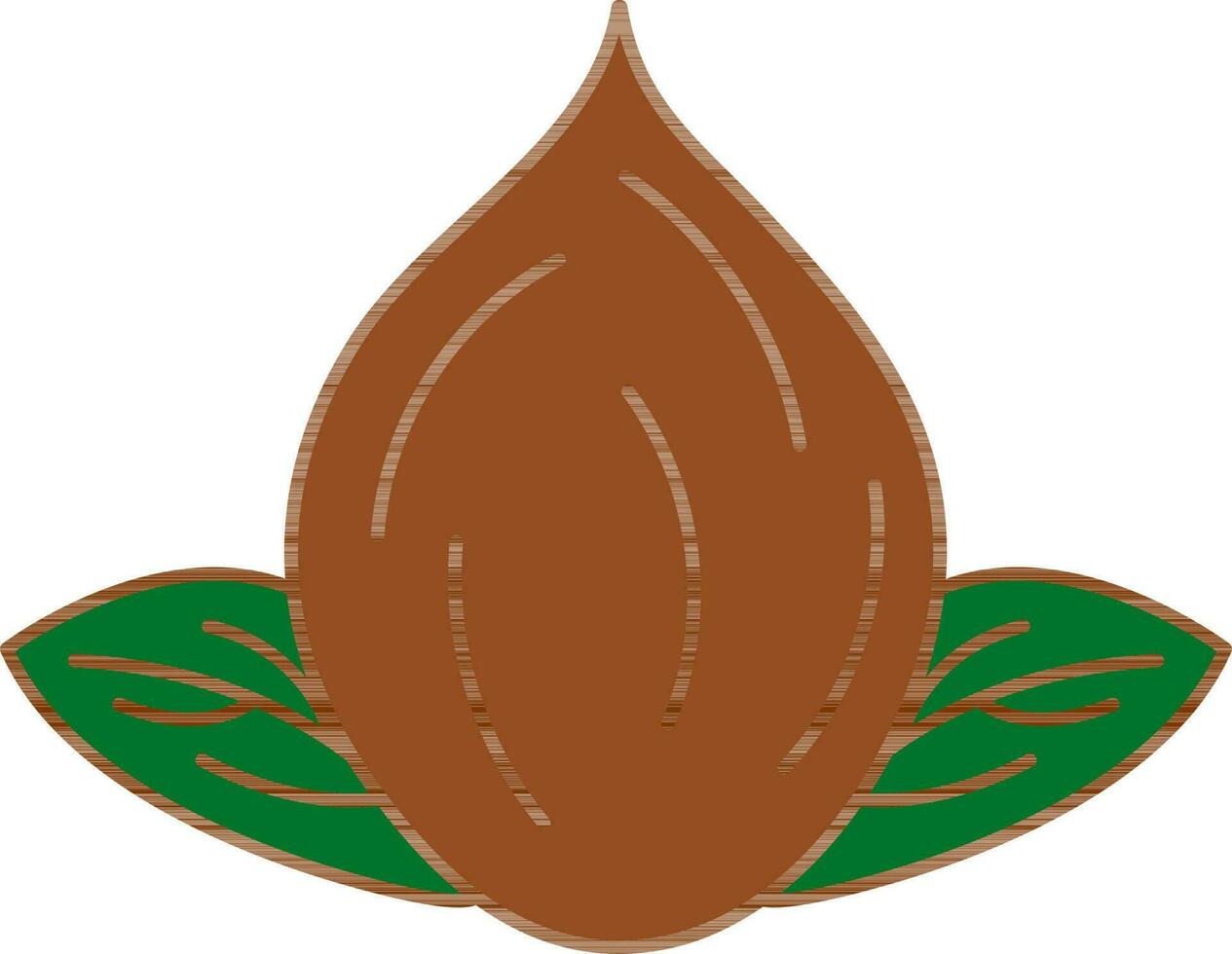 Coconut On Mango Leaves Icon In Brown and Green Color. vector