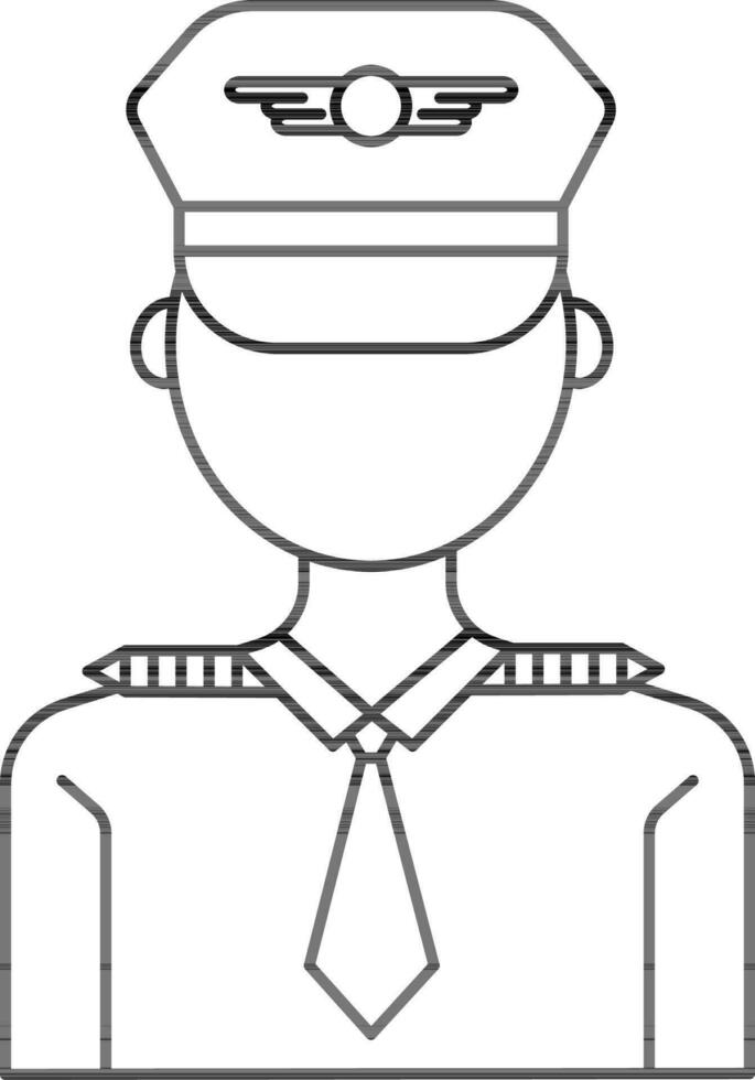 Faceless Pilot Icon In Black Outline. vector