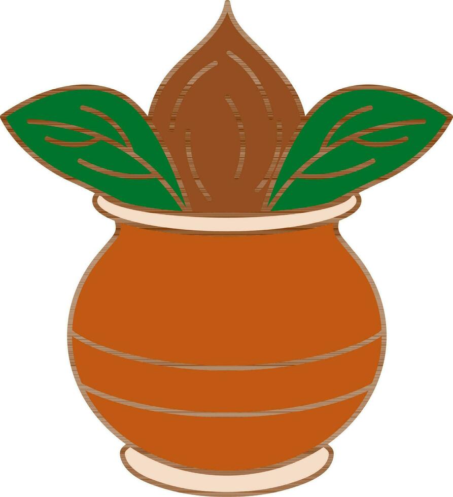 Flat Style Kalash Icon In Green and Brown Color. vector