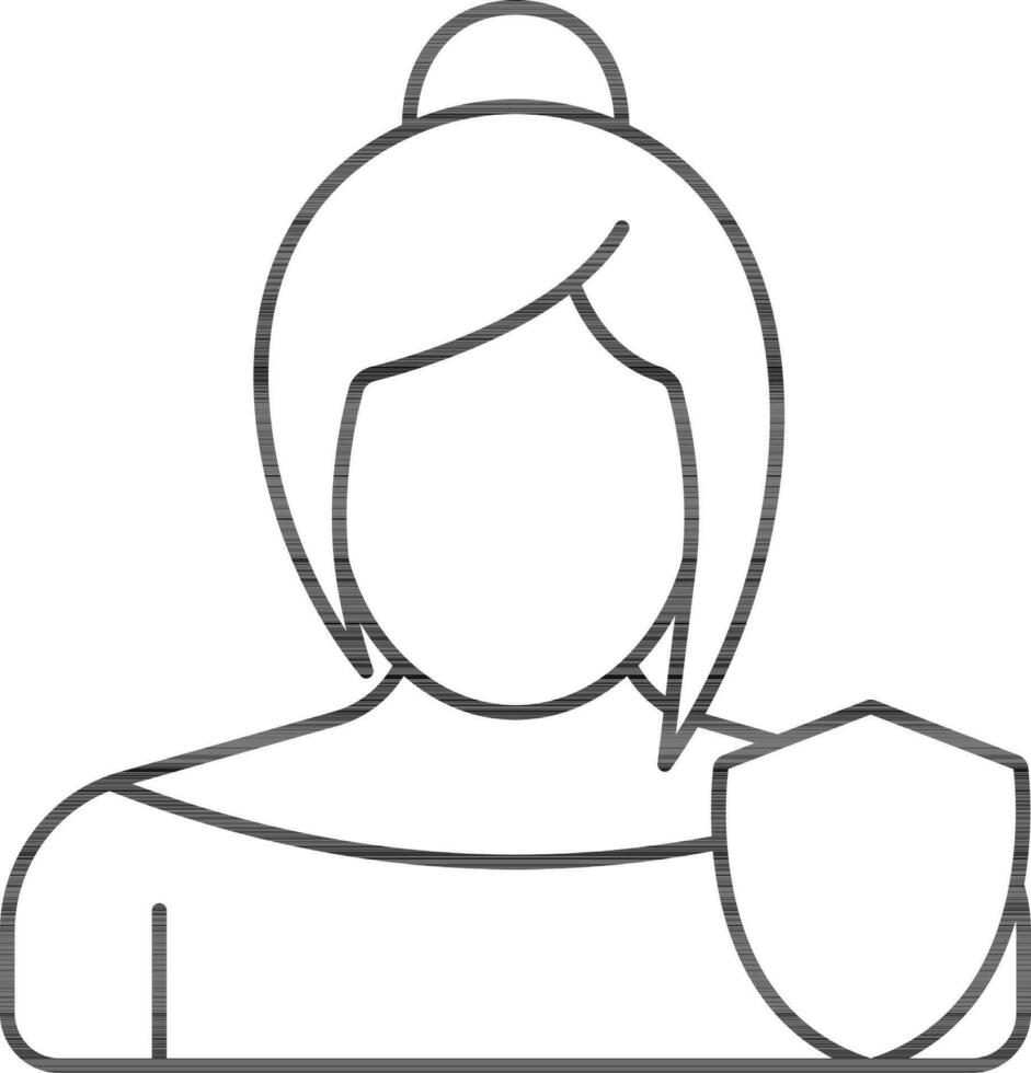 Faceless Woman With Shield Icon In Thin Line Art. vector
