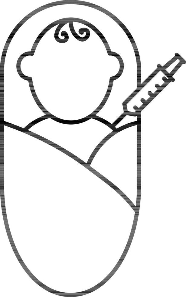 Baby Vaccine Icon In Black Line Art. vector