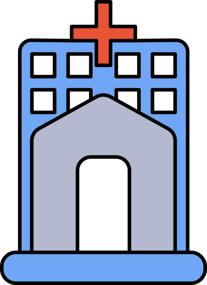 Hospital Building Icon Blue And Red Color. vector