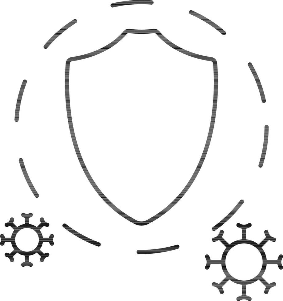 Virus Shield Icon In Black Line Art. vector