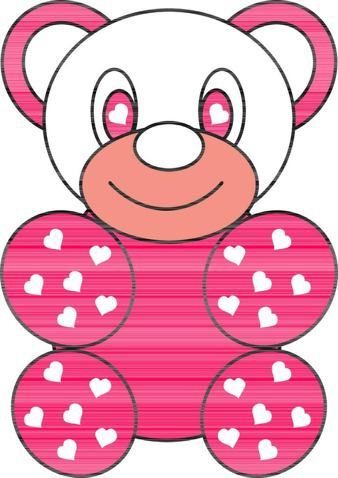 Hearts Printed Teddy Bear Pink And White Icon. vector