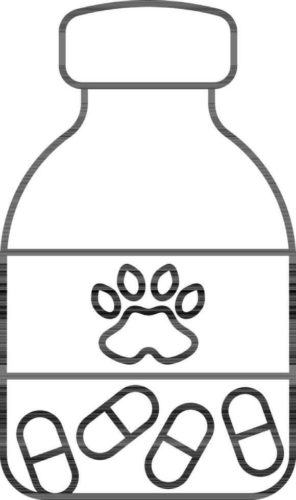 Animal Medicine Bottle Icon In Black Line Art. vector