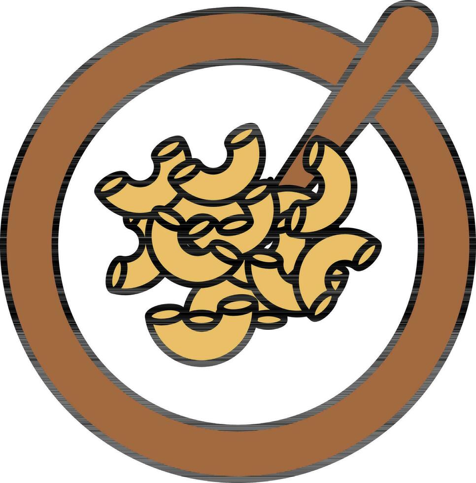 Macaroni Plate With Spoon Icon In Brown And Yellow Color. vector