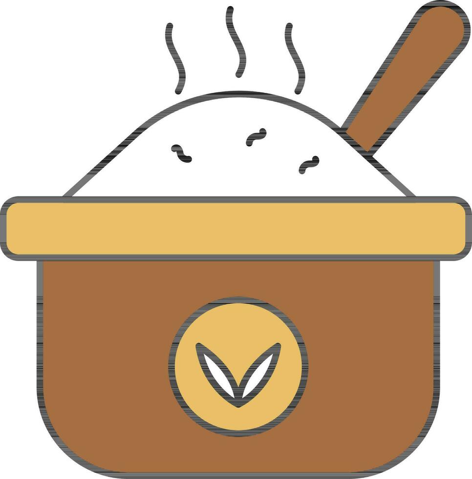 Hot Rice Pot With Spoon Brown And White Icon. vector