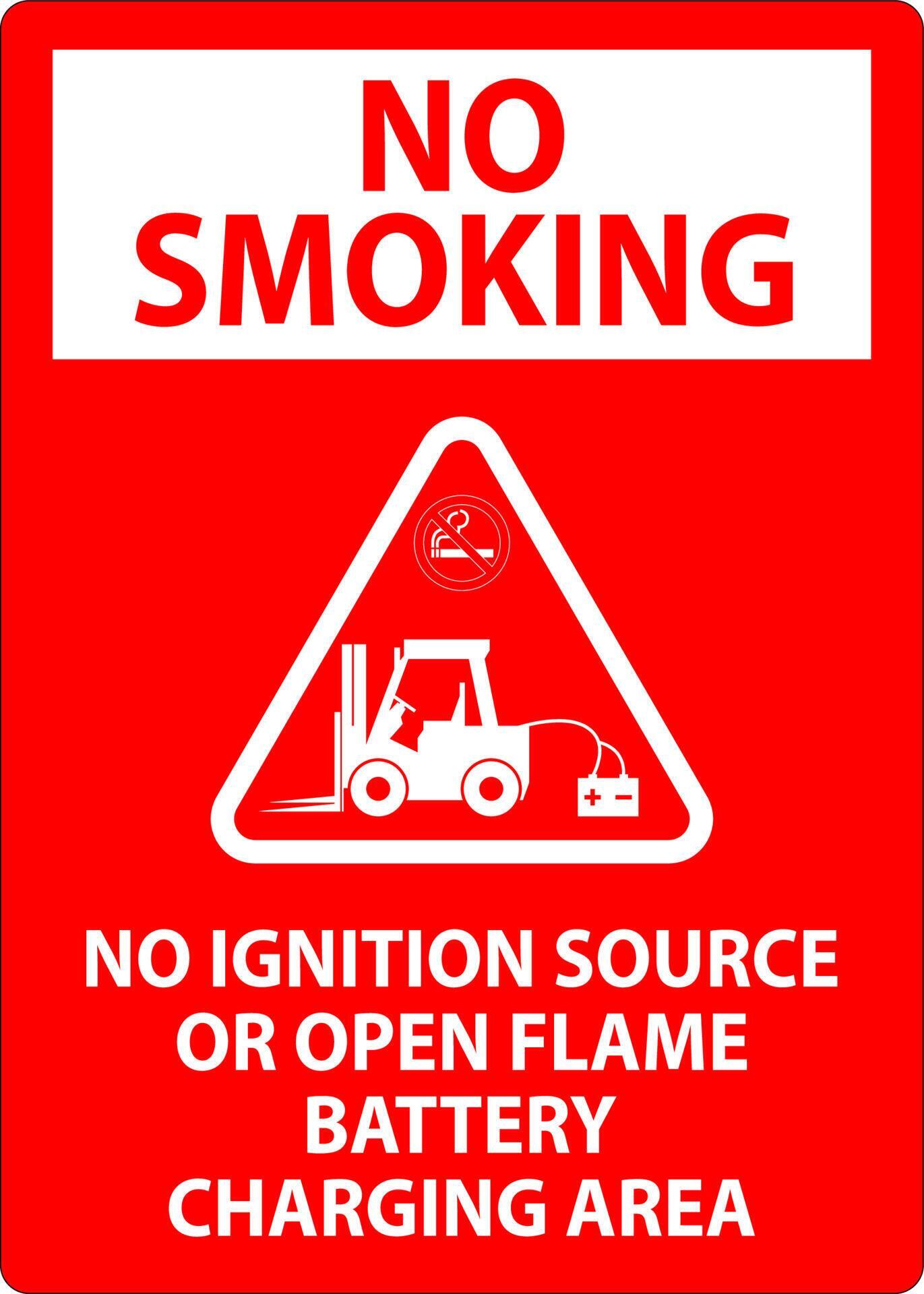 No Smoking Sign No Ignition Source Or Open Flame, Battery Charging Area