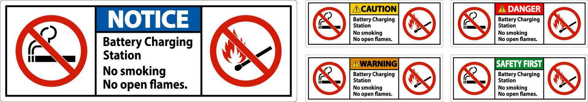 peligro firmar batería cargando estación, No de fumar, No abierto llamas vector