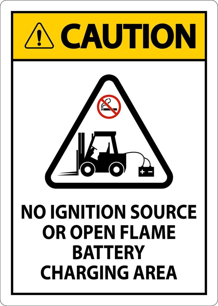 Caution Sign No Ignition Source Or Open Flame, Battery Charging Area vector