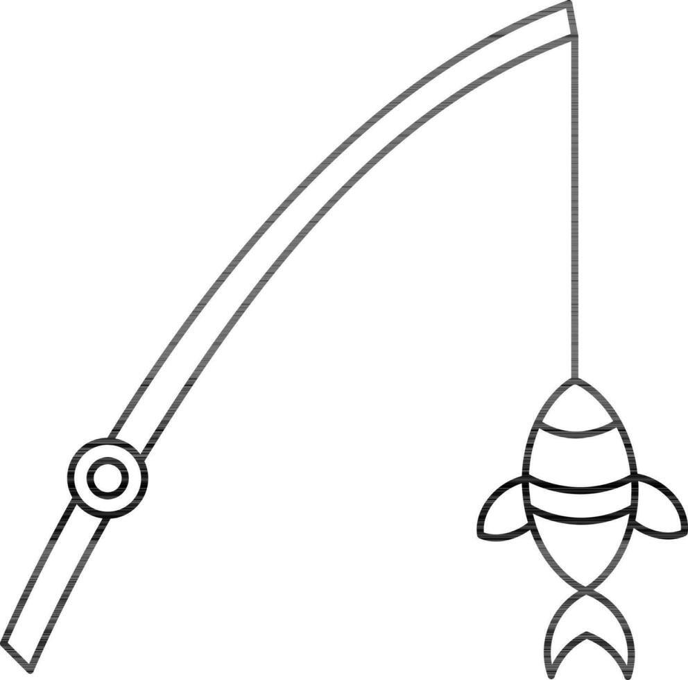 Stroke Style Fishing Rod Icon. vector