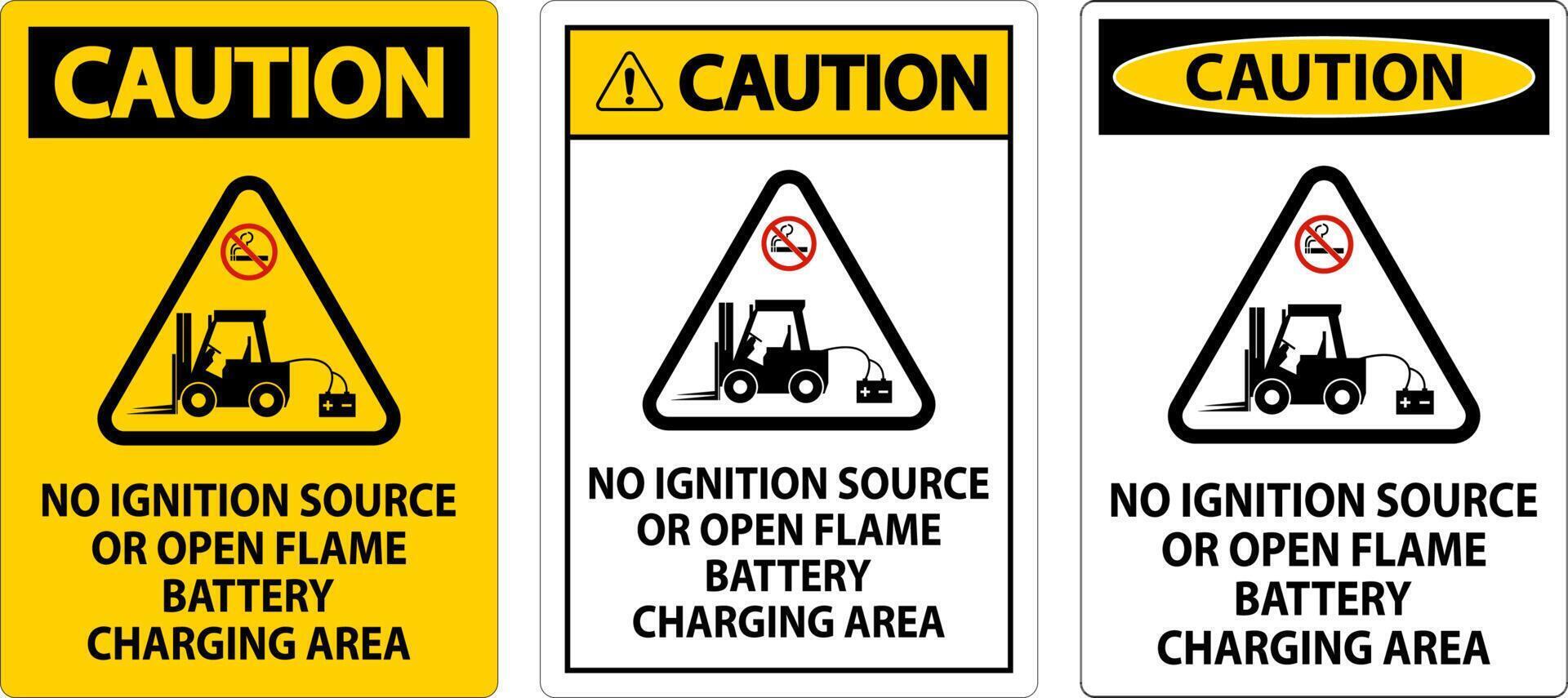 Caution Sign No Ignition Source Or Open Flame, Battery Charging Area vector